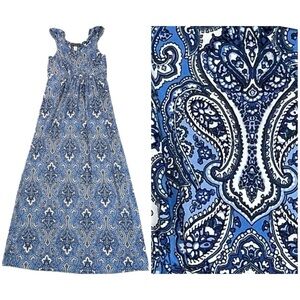 Blue Paisley Maxi Dress Boho Sleeveless. Simply Styled Sears V-neck Small petite
